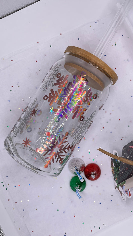 Libbey Glass Can - Holographic Snowflakes (16 oz.)