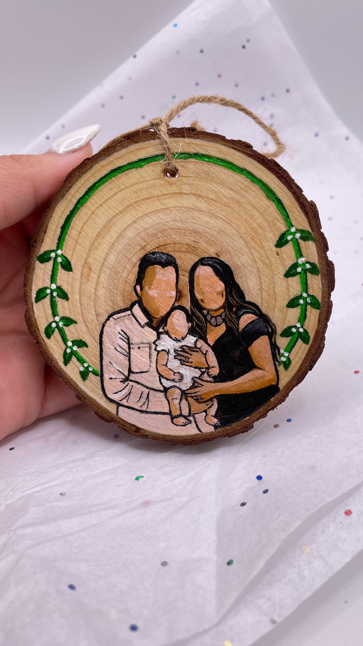 Custom Wooden Ornament Faceless Family Portrait (3.5x4 in)