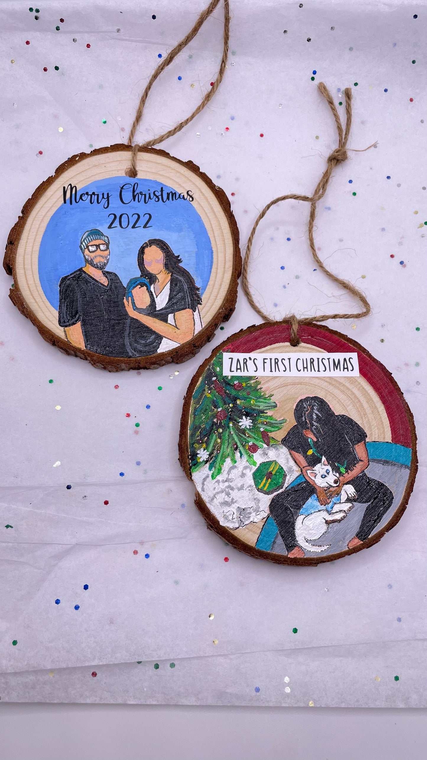 Custom Wooden Ornament Faceless Family Portrait (3.5x4 in)